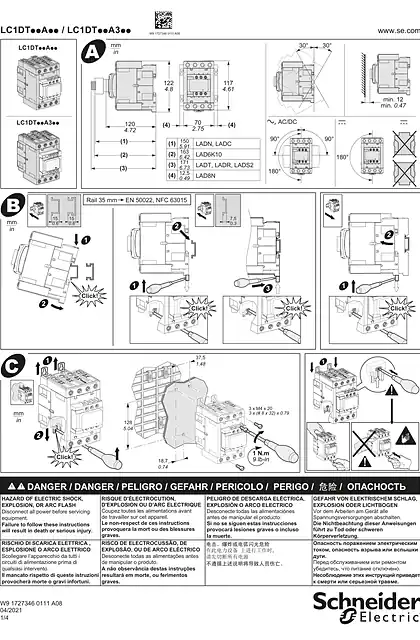 schneider施耐德LC1DT..A_ LC1DT..A3 Everlink 4-pole contactors 60 to 80 A AC-1 - 说明页Instruction sheet